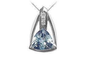 Aquamarine and Diamond Pendant : 14K White Gold - 3.00 CT TGWaquamarine 