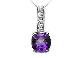 Amethyst and Diamond Pendant : 14K White Gold - 2.25 CT TGWamethyst 