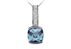 Blue Topaz and Diamond Pendant : 14K White Gold - 3.25 CT TGWblue 