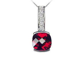 Garnet and Diamond Pendant : 14K White Gold - 3.00 CT TGWgarnet 