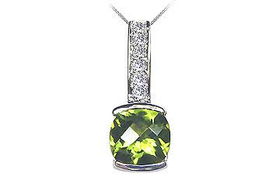 Peridot and Diamond Pendant : 14K White Gold - 3.00 CT TGWperidot 