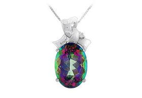 Mystic Topaz and Diamond Pendant : 14K White Gold - 7.75 CT TGWmystic 