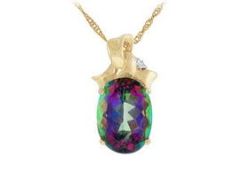 Mystic Topaz and Diamond Pendant : 14K Yellow Gold - 7.75 CT TGWmystic 