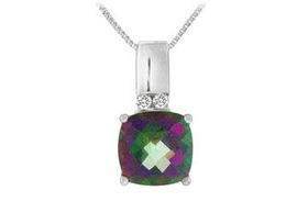 Mystic Topaz and Diamond Pendant : 14K White Gold - 3.50 CT TGWmystic 