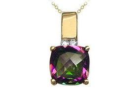 Mystic Topaz and Diamond Pendant : 14K Yellow Gold - 3.50 CT TGWmystic 