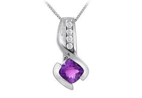 Amethyst and Diamond Pendant : 14K White Gold - 1.25 CT TGWamethyst 