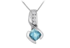 Aquamarine and Diamond Pendant : 14K White Gold - 1.25 CT TGWaquamarine 