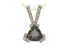 Mystic Topaz and Diamond Pendant : 14K Yellow Gold - 1.10 CT TGWmystic 