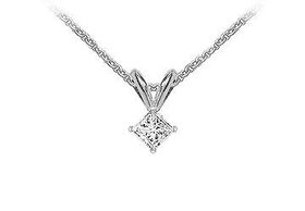 14K White Gold : Princess Cut Diamond Solitaire Pendant - 0.15 CT. TW.white 