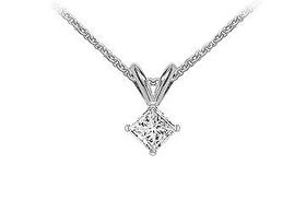 14K White Gold : Princess Cut Diamond Solitaire Pendant - 0.33 CT. TW.white 