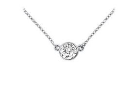 14K White Gold : Bezel Set Round Diamond Solitaire Pendant - 0.15 CT. TW.white 