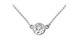 14K White Gold : Bezel Set Round Diamond Solitaire Pendant - 0.33 CT. TW.white 