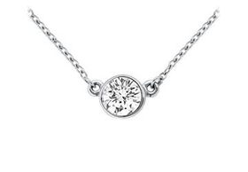 14K White Gold : Bezel Set Round Diamond Solitaire Pendant - 0.75 CT. TW.white 