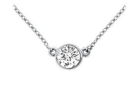 14K White Gold : Bezel Set Round Diamond Solitaire Pendant - 1.00 CT. TDWwhite 