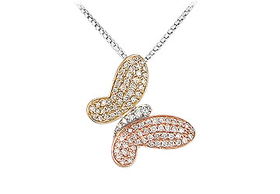 Diamond Butterfly Pendant : 14K Tri Tone ( Pink, White & Yellow ) Gold - 0.50 CT Diamondsdiamond 