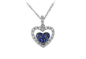 Blue Sapphire and Diamond Pendant : 14K White Gold - 0.50 CT TGWblue 