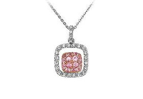 Pink Sapphire and Diamond Pendant : 14K Two Tone ( Pink & White ) Gold - 0.65 CT TGWpink 