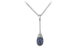 Blue Sapphire and Diamond Pendant : 14K White Gold - 0.50 CT TGWblue 