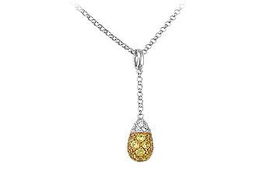 Yellow Sapphire and Diamond Pendant : 14K White Gold - 0.50 CT TGWyellow 