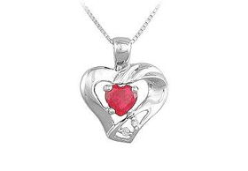 Ruby and Diamond Pendant : 14K White Gold - 0.66 CT TGWruby 