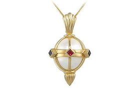 Cultured Pearl and Gemstone Pendant : 14K Yellow Gold - 0.10 CT TGWcultured 