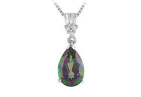 Mystic Topaz and Diamond Pendant : 14K White Gold - 2.00 CT TGWmystic 