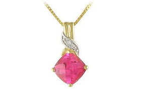 Pink Mystic Topaz and Diamond Pendant : 14K Yellow Gold - 1.00 CT TGWpink 