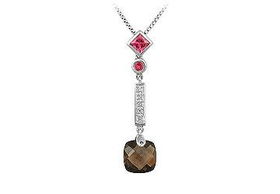 Pink Tourmaline, Quartz and Diamond Pendant : 14K White Gold - 1.00 CT TGWpink 