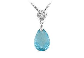 Blue Topaz and Diamond : 14K White Gold - 1.25 CT TGWblue 