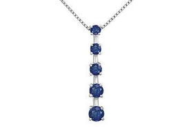 Blue Sapphire Journey Pendant : 14K White Gold - 1.00 CT TGWblue 