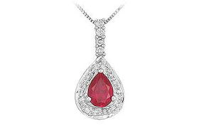 Ruby and Diamond Pendant : 14K White Gold - 1.25 CT TGWruby 