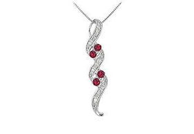 Ruby and Diamond Swirl Pendant : 14K White Gold - 0.50 CT TGWruby 