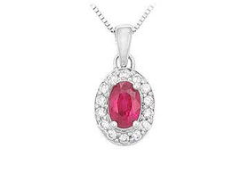 Ruby and Diamond Pendant : 14K White Gold - 0.75 CT TGWruby 