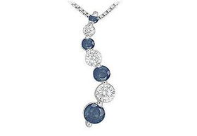 Sapphire and Diamond Journey Pendant : 14K White Gold - 1.00 CT TGWsapphire 