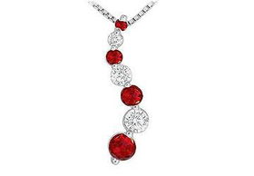 Ruby and Diamond Journey Pendant : 14K White Gold - 1.00 CT TGWruby 