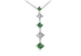 Emerald and Diamond Journey Pendant : 14K White Gold - 1.00 CT TGWemerald 