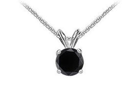 14K White Gold : Round Black Diamond Solitaire Pendant - 2.00 CT. TW.white 