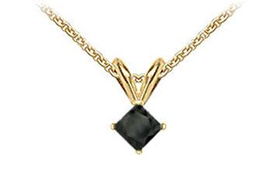 14K Yellow Gold : Princess Cut Black Diamond Solitaire Pendant - 0.75 CT. TW.yellow 