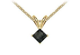 14K Yellow Gold : Princess Cut Black Diamond Solitaire Pendant - 1.00 CT. TW.yellow 