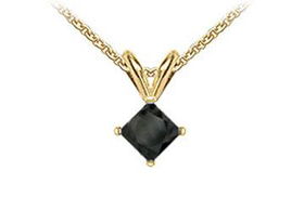 14K Yellow Gold : Princess Cut Black Diamond Solitaire Pendant - 1.50 CT. TW.yellow 