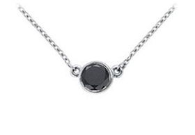 14K White Gold : Bezel Set Round Black Diamond Solitaire Pendant - 0.50 CT. TW.white 