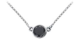 14K White Gold : Bezel Set Round Black Diamond Solitaire Pendant - 0.75 CT. TW.white 