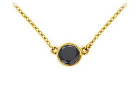 14K Yellow Gold : Bezel Set Round Black Diamond Solitaire Pendant - 0.75 CT. TW.yellow 