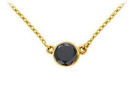 14K Yellow Gold : Bezel Set Round Black Diamond Solitaire Pendant - 1.00 CT. TW.yellow 