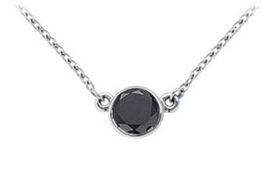 14K White Gold : Bezel Set Round Black Diamond Solitaire Pendant - 1.00 CT. TW.white 