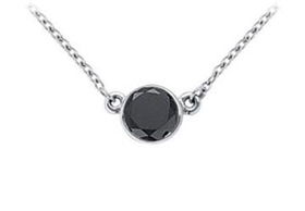 14K White Gold : Bezel Set Round Black Diamond Solitaire Pendant - 1.25 CT. TW.white 