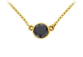 14K Yellow Gold : Bezel Set Round Black Diamond Solitaire Pendant - 1.25 CT. TW.yellow 