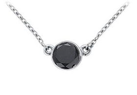 14K White Gold : Bezel Set Round Black Diamond Solitaire Pendant - 1.50 CT. TW.white 