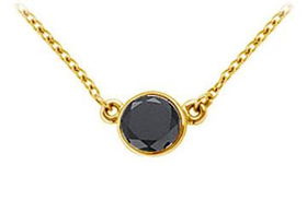 14K Yellow Gold : Bezel Set Round Black Diamond Solitaire Pendant - 1.50 CT. TW.yellow 