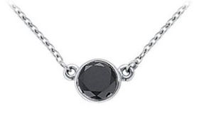 14K White Gold : Bezel Set Round Black Diamond Solitaire Pendant - 1.75 CT. TW.white 